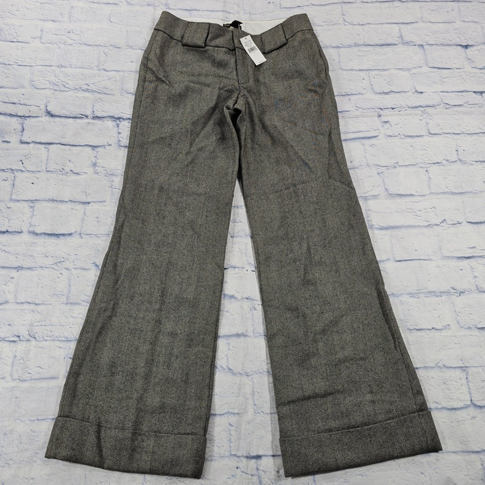 Banana Republic Trousers WOMENS 6 Gray Herringbone Wool Wide Leg Cuffed VTG Y2K